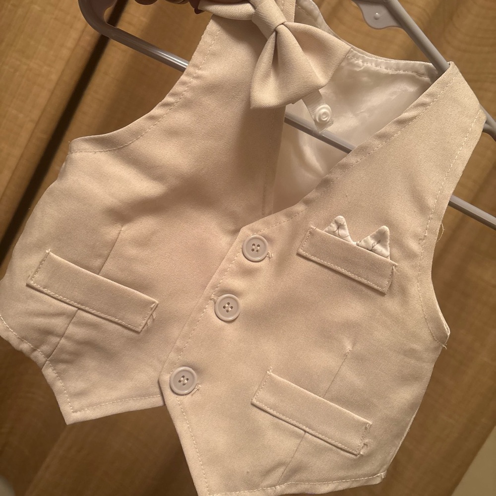 Charming Kids Cream Vest, shirt and Bow Tie Set